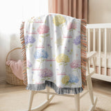 Personalized Hydrangea Floral Woven Blanket Custom Name Baby Blanket Girl Nursery Decor Botanical Throw Baby Shower Gift