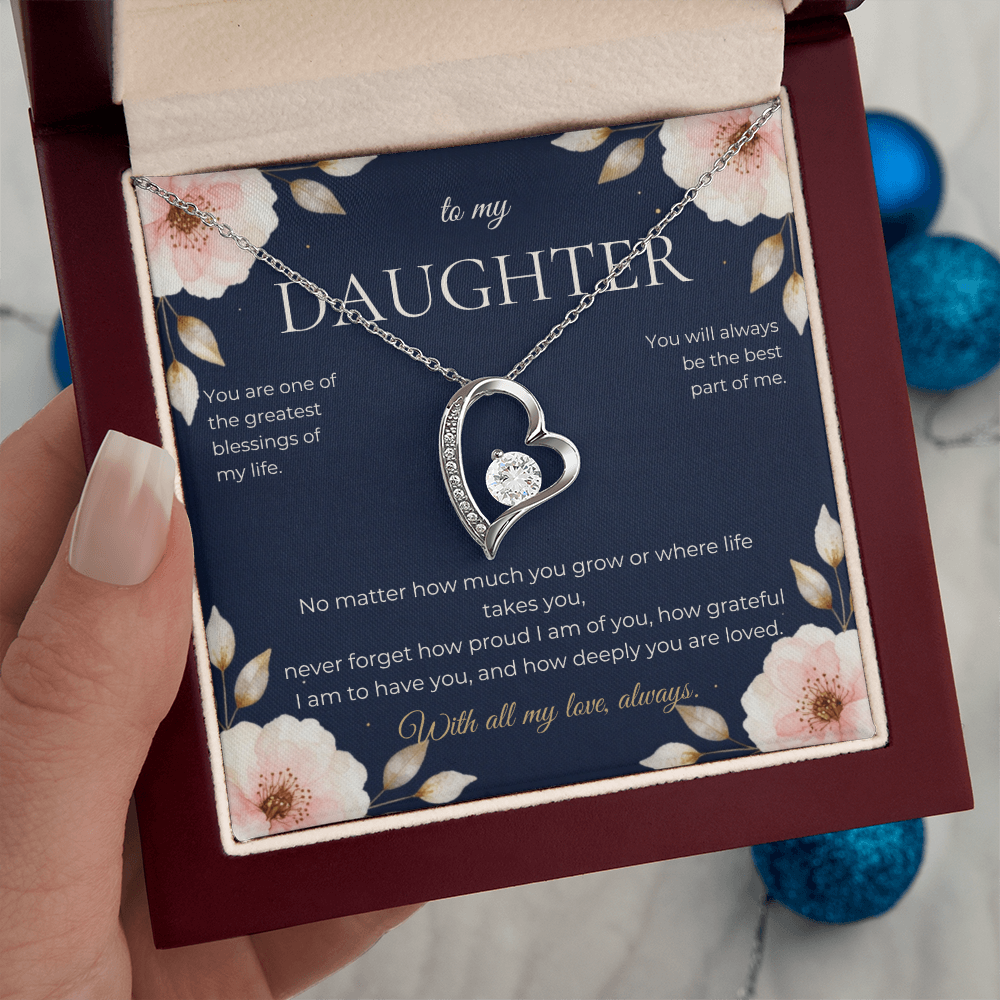 To My Daughter Forever Love Necklace, Heart Pendant Gift from Mom or Dad