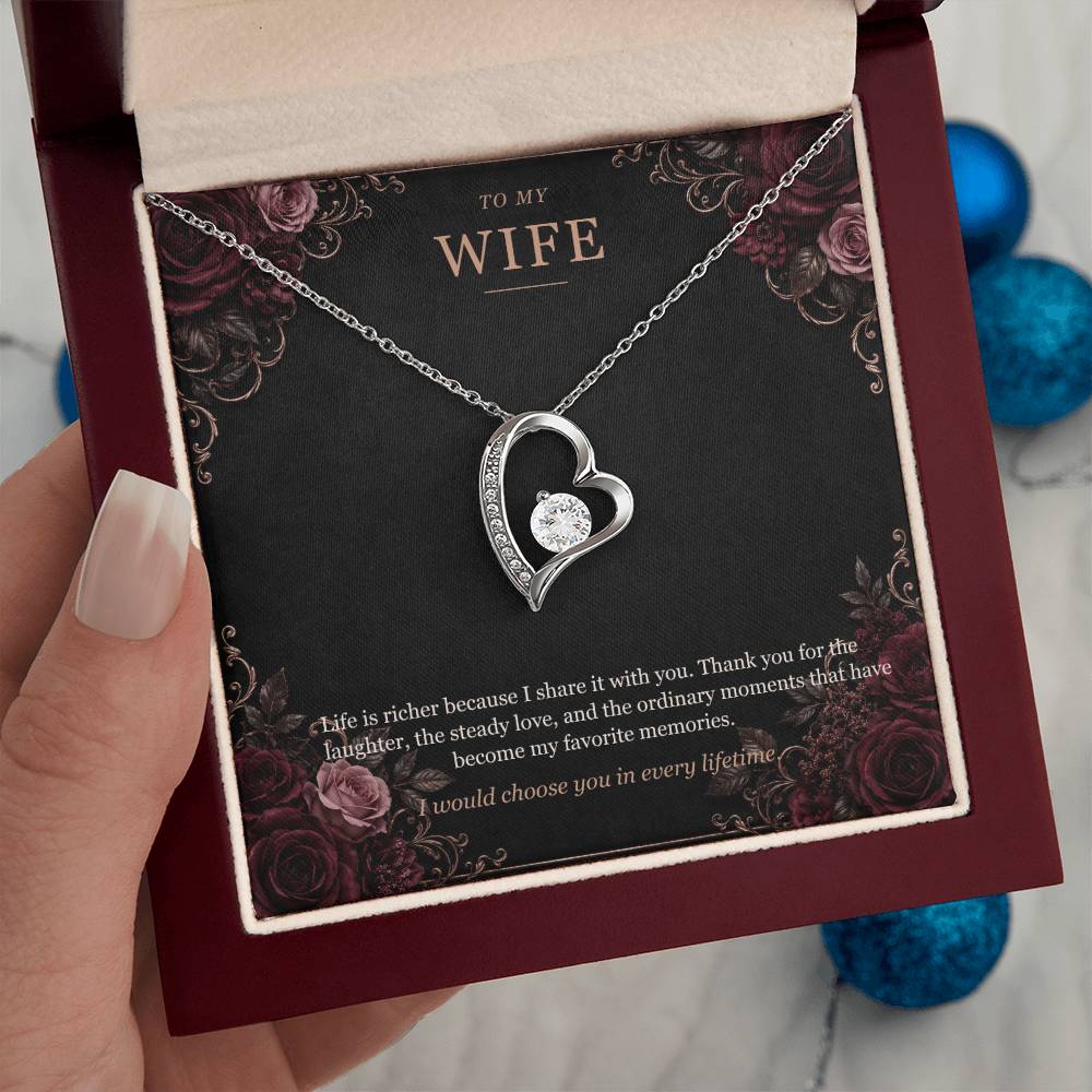 To My Wife Onyx and Rose Gold Necklace – Forever Love Gift
