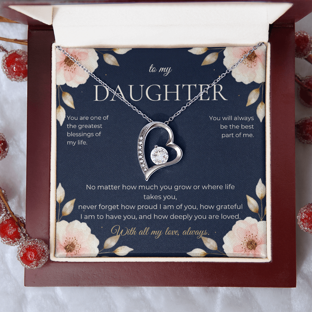 To My Daughter Forever Love Necklace, Heart Pendant Gift from Mom or Dad