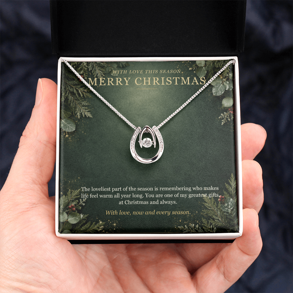 Merry Christmas Lucky In Love Necklace – Sparkling Horseshoe Pendant