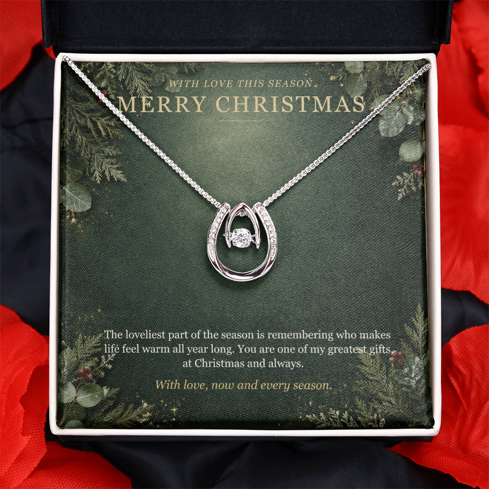 Merry Christmas Lucky In Love Necklace – Sparkling Horseshoe Pendant