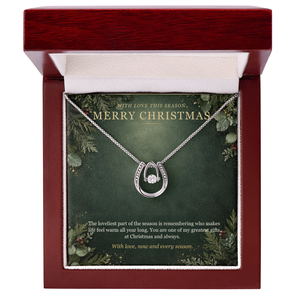 Merry Christmas Lucky In Love Necklace – Sparkling Horseshoe Pendant
