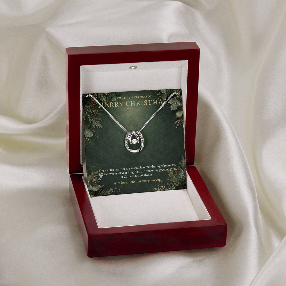 Merry Christmas Lucky In Love Necklace – Sparkling Horseshoe Pendant