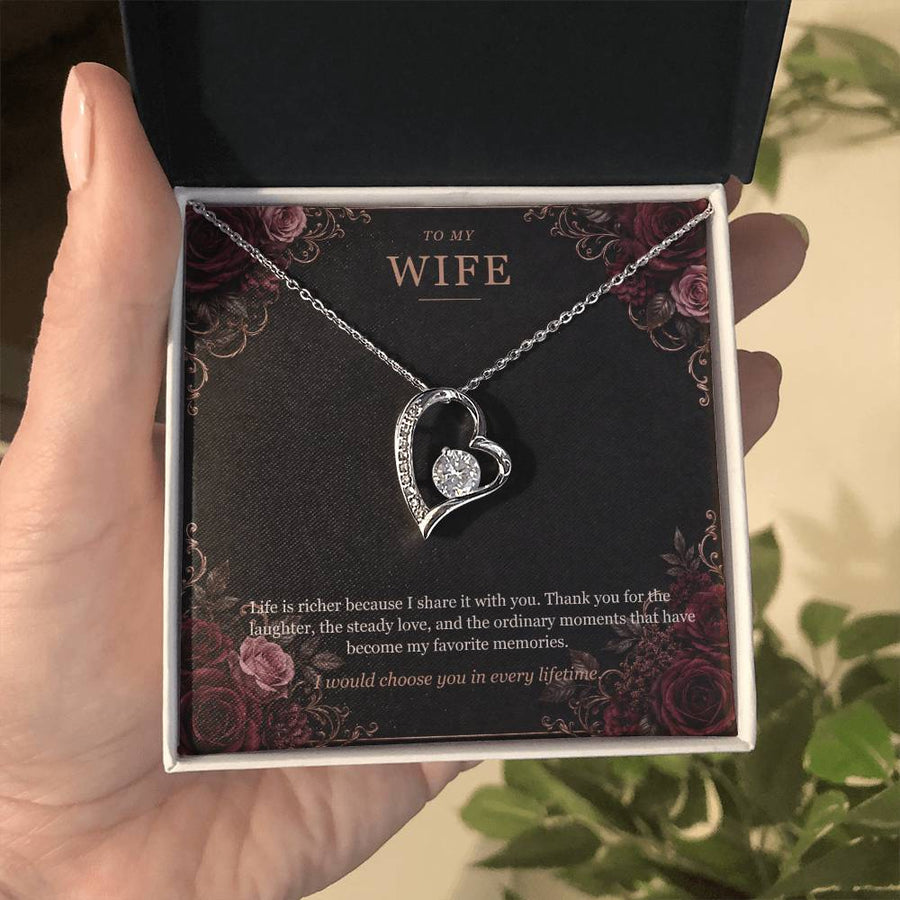 To My Wife Onyx and Rose Gold Necklace – Forever Love Gift