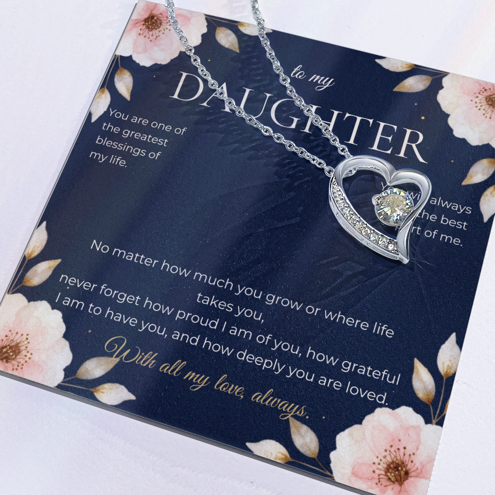 To My Daughter Forever Love Necklace, Heart Pendant Gift from Mom or Dad