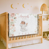 Personalized Baby Milestone Woven Blanket Floral Baby Blanket Monthly Photo Blanket Baby Shower Gift Nursery Decor