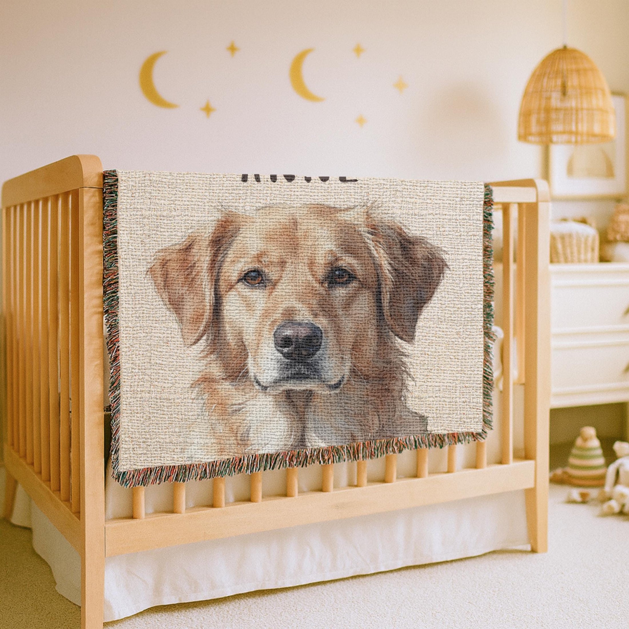 Dog Portrait Woven Blanket Personalized Pet Blanket Golden Retriever Gift Dog Lover Memorial Gift
