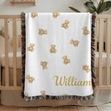 Custom Teddy Bear Woven Blanket Personalized Baby Blanket Nursery Decor Keepsake Gift Baby Shower Gift Name Blanket