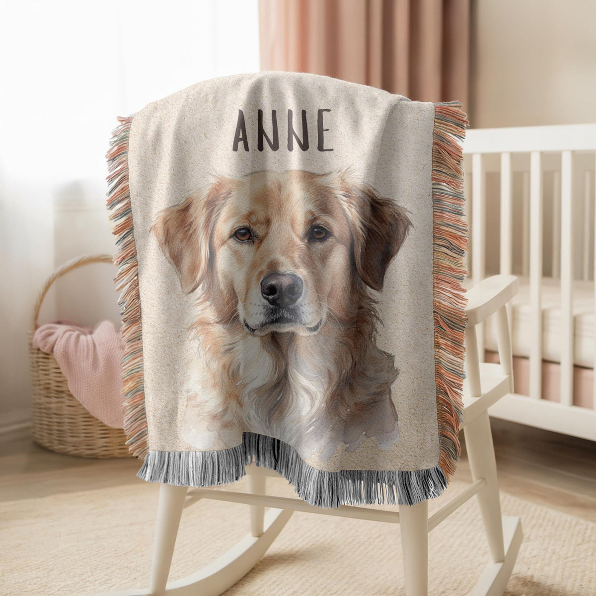 Dog Portrait Woven Blanket Personalized Pet Blanket Golden Retriever Gift Dog Lover Memorial Gift