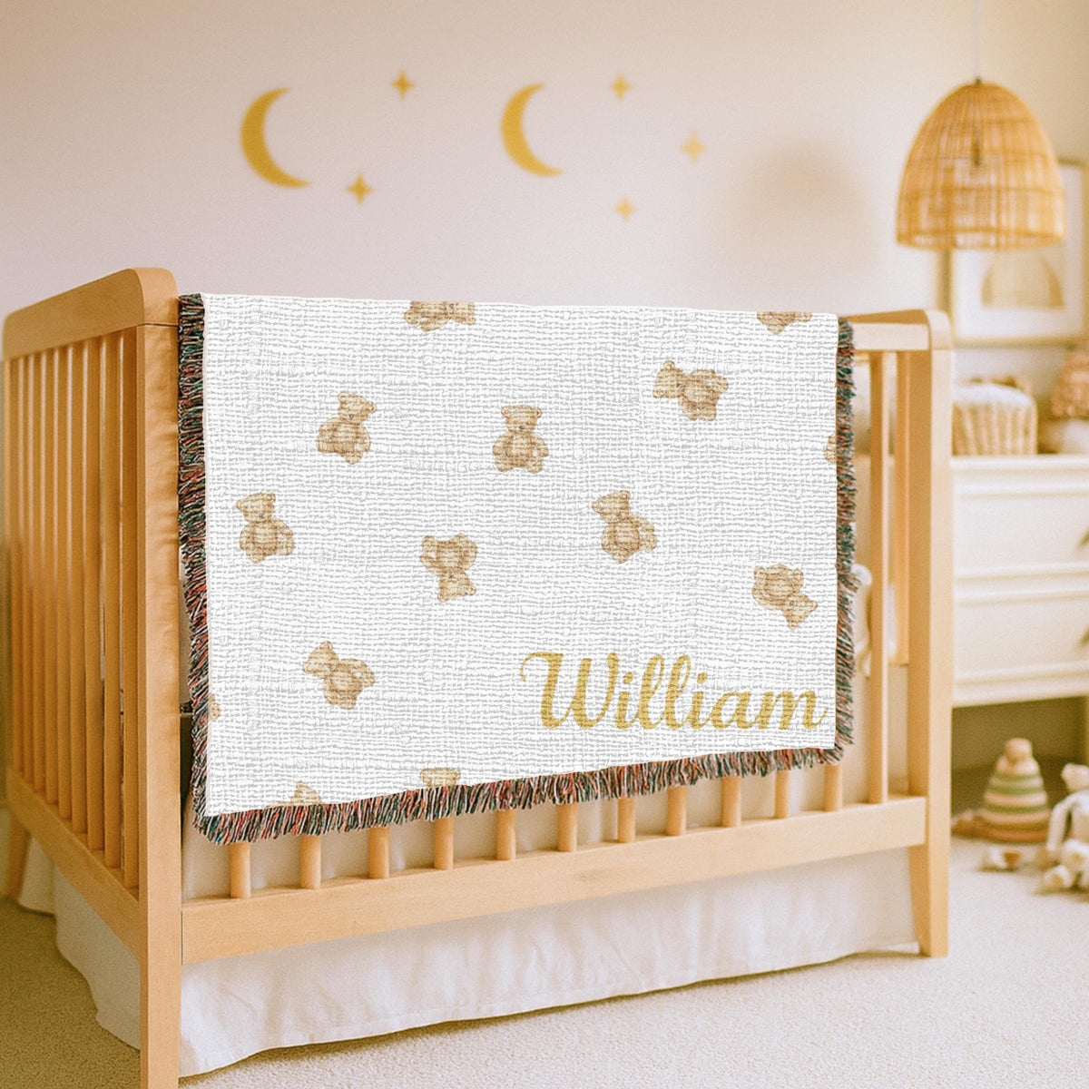 Custom Teddy Bear Woven Blanket Personalized Baby Blanket Nursery Decor Keepsake Gift Baby Shower Gift Name Blanket