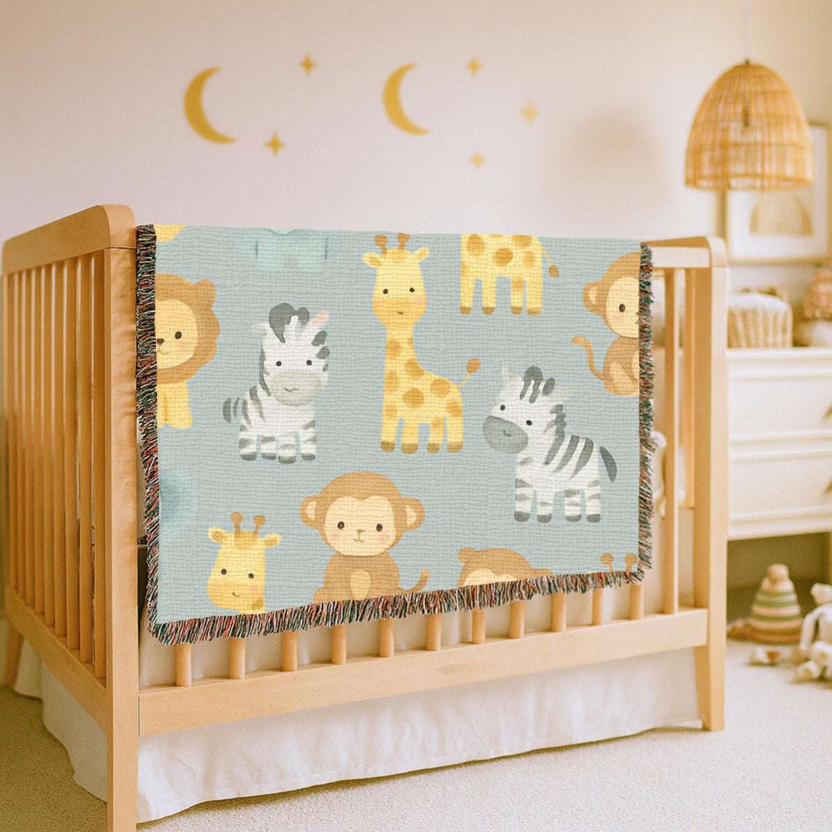 Cute Safari Animal Woven Blanket Jungle Nursery Baby Blanket Safari Baby Gift Kids Nursery Decor Animal Baby Blanket
