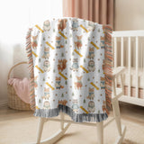 Personalized Woodland Animal Woven Blanket Custom Name Baby Blanket Forest Nursery Decor Fox Deer Bear Baby Shower Gift
