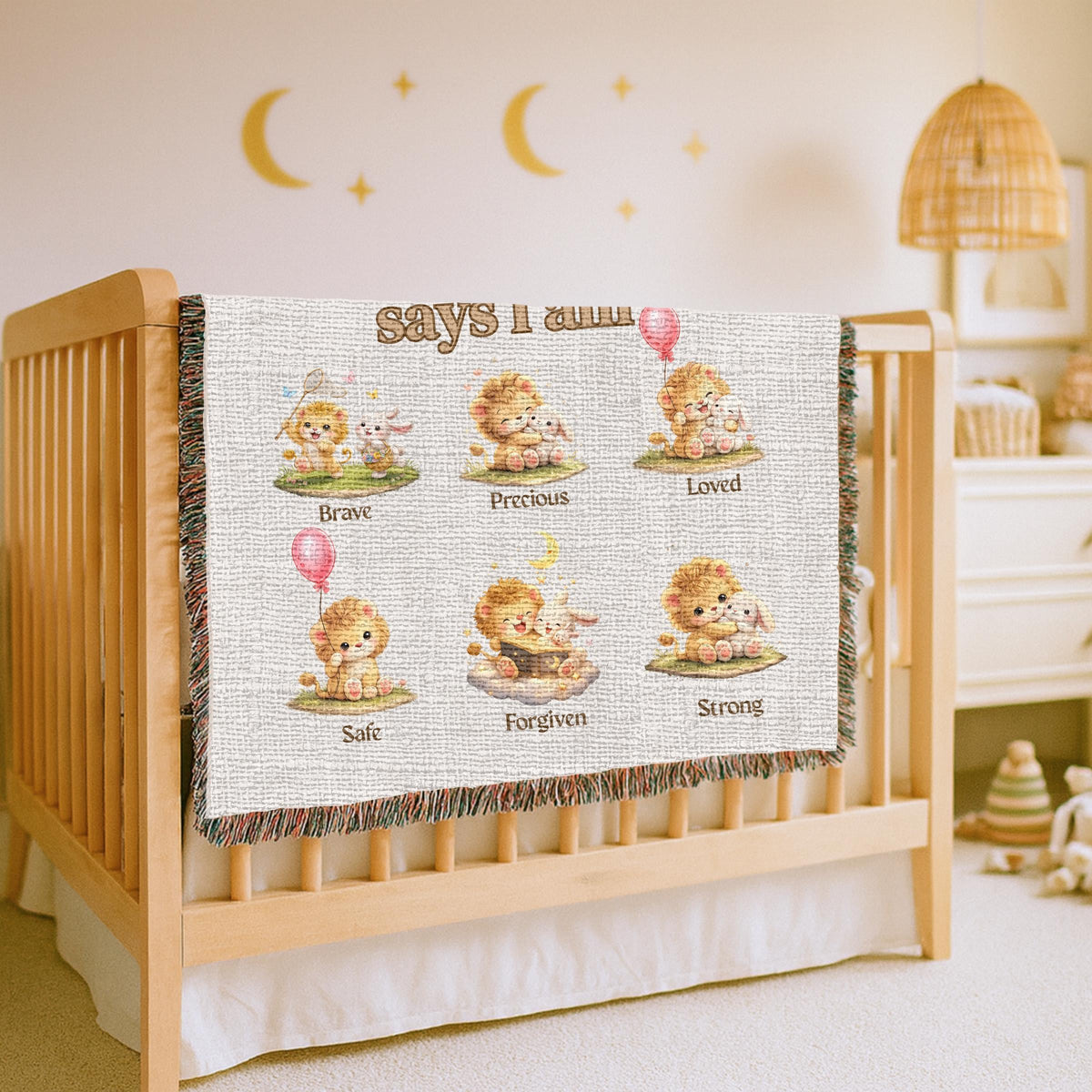 Christian Kids Woven Blanket Lion And Lamb Bible Affirmation Blanket Faith Nursery Gift Baby Shower Gift Christian Nursery Decor