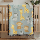 Cute Safari Animal Woven Blanket Jungle Nursery Baby Blanket Safari Baby Gift Kids Nursery Decor Animal Baby Blanket