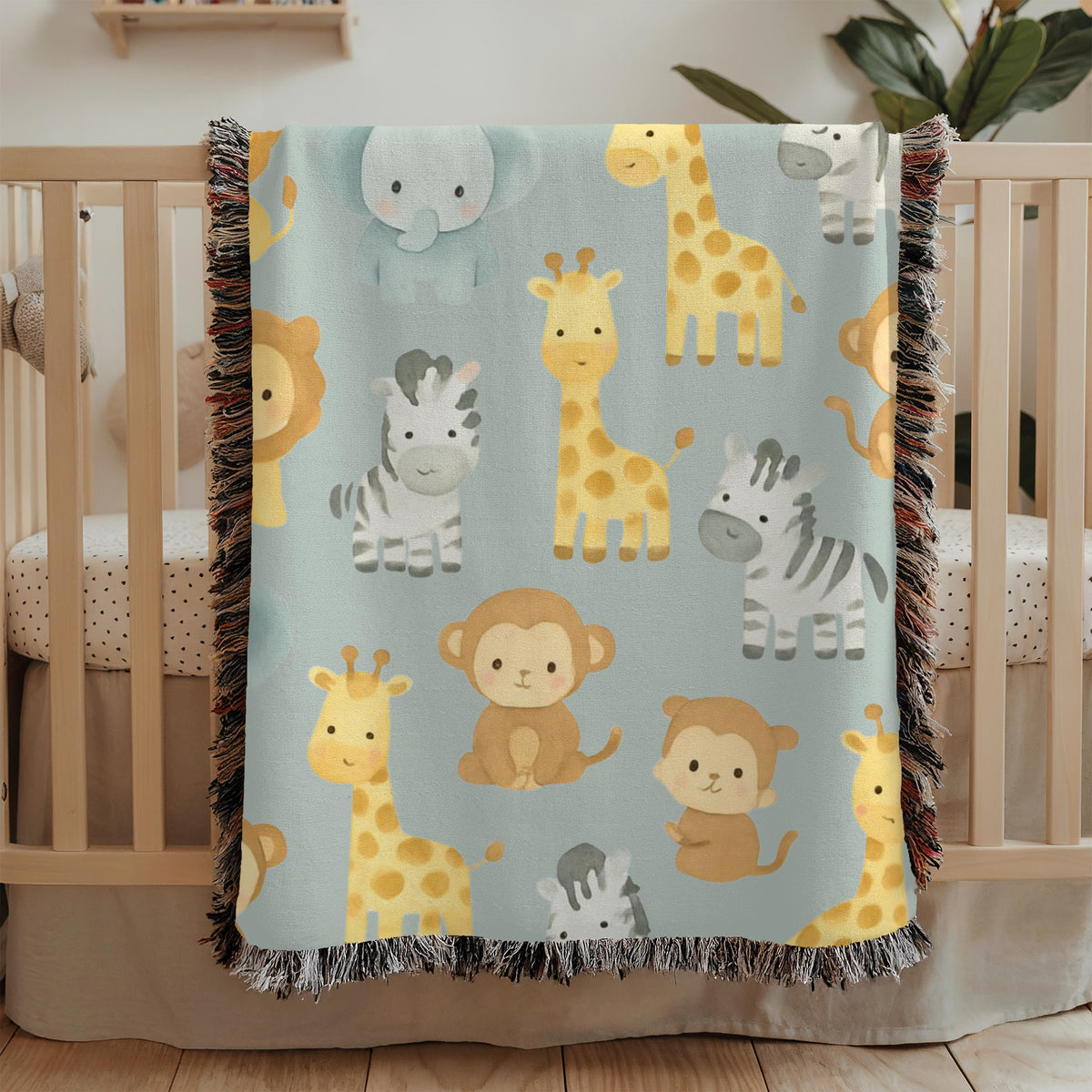 Cute Safari Animal Woven Blanket Jungle Nursery Baby Blanket Safari Baby Gift Kids Nursery Decor Animal Baby Blanket