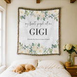 Personalized Gigi Gift Woven Blanket Custom Grandma Name Blanket Grandmother Floral Throw Mothers Day Gift