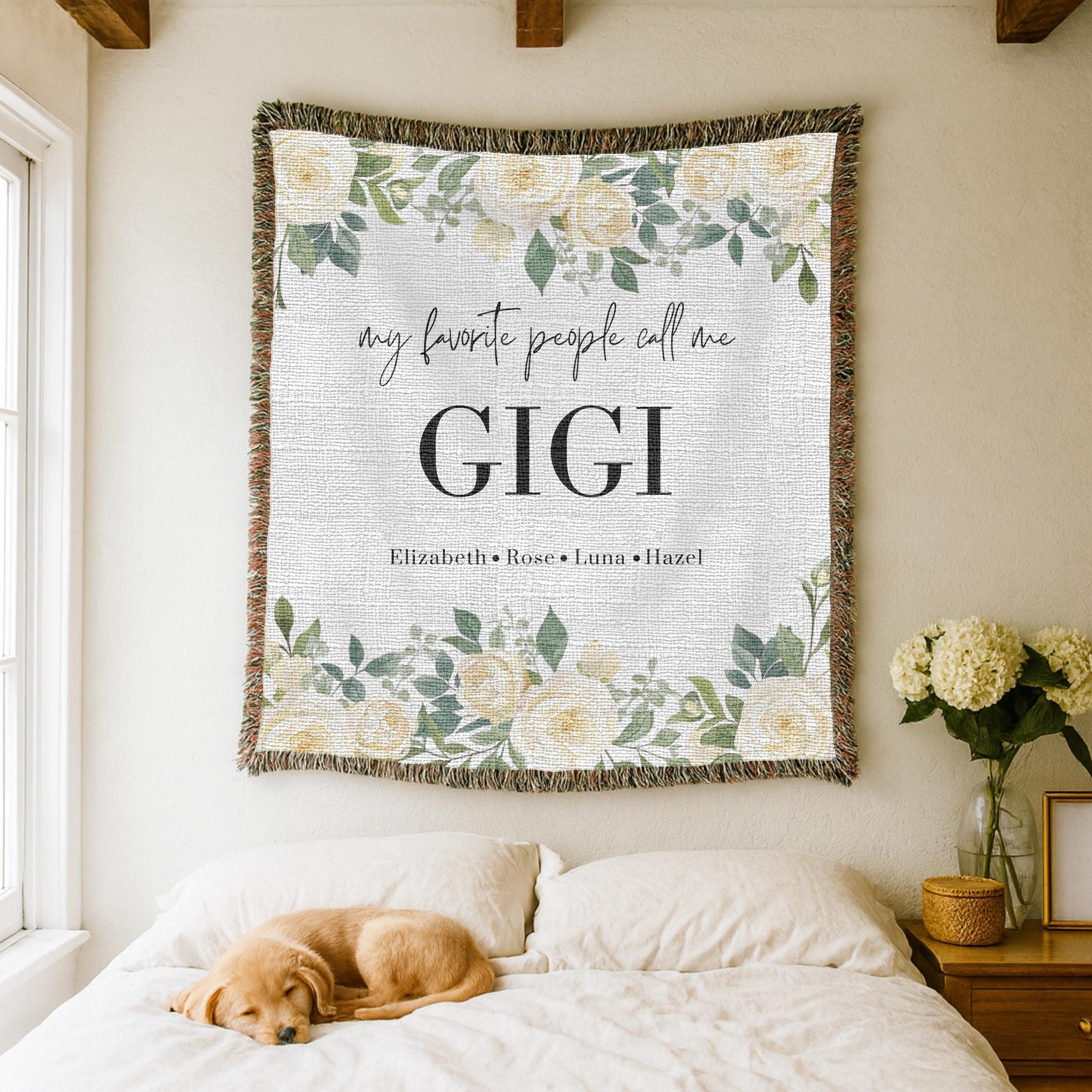 Personalized Gigi Gift Woven Blanket Custom Grandma Name Blanket Grandmother Floral Throw Mothers Day Gift