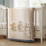 Woodland Friends Woven Blanket Forest Animal Nursery Decor Bear Fox Squirrel Kids Blanket Baby Shower Gift