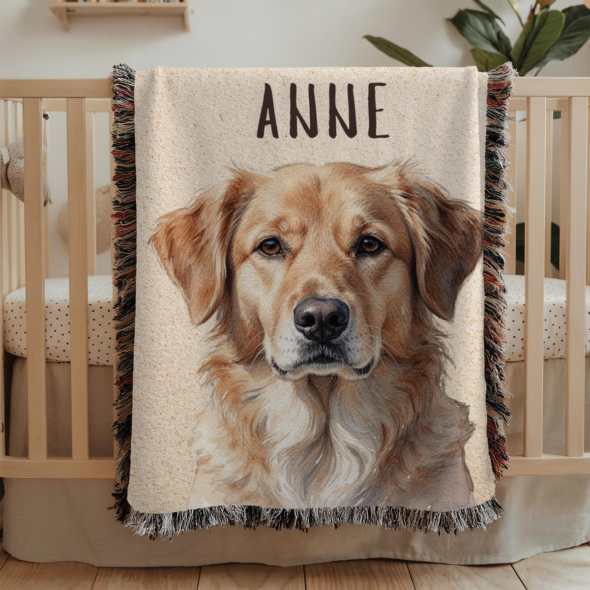 Dog Portrait Woven Blanket Personalized Pet Blanket Golden Retriever Gift Dog Lover Memorial Gift