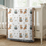Woodland Animal Nursery Woven Blanket Bear Fox Deer Baby Blanket Forest Animal Throw Baby Shower Gift Kids Room Decor