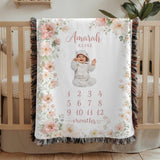Personalized Baby Milestone Woven Blanket Floral Baby Blanket Monthly Photo Blanket Baby Shower Gift Nursery Decor
