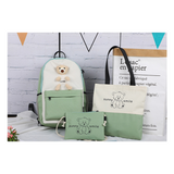 College style backpack bear backpack Girls high school student schoolbag three piece set